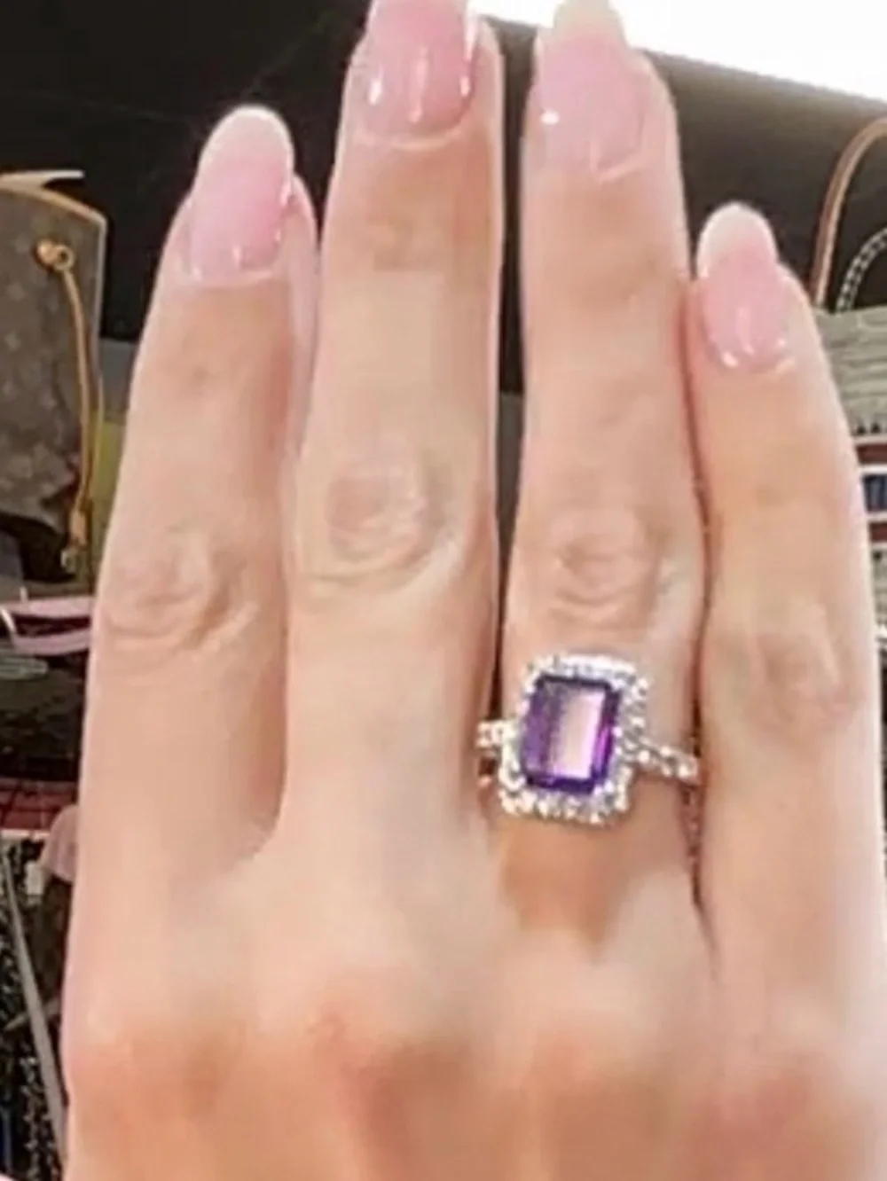 Natural Amethyst & Zircon 925 SS with gold overlay size 7